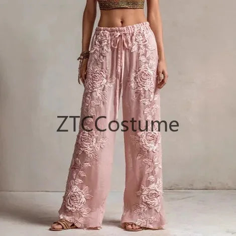 Cosplay Floral Printed Trousers Elegant Women Pants 3D Pattern Straight Leg Casual Party Long Pants