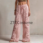 Cosplay Floral Printed Trousers Elegant Women Pants 3D Pattern Straight Leg Casual Party Long Pants