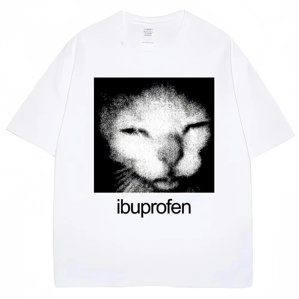2026 Vintage Funny Ibuprofen Cat Meme Graphic T Shirt Women Humor Fashion T Shirts Oversized Casual Streetwear T-shirts Y2K top