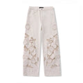 Designer Women Fashion Spring Summer Embroidery Flowers Jeans Hollow Out High Waist Denim Pants Casual Ankle Length Trousers