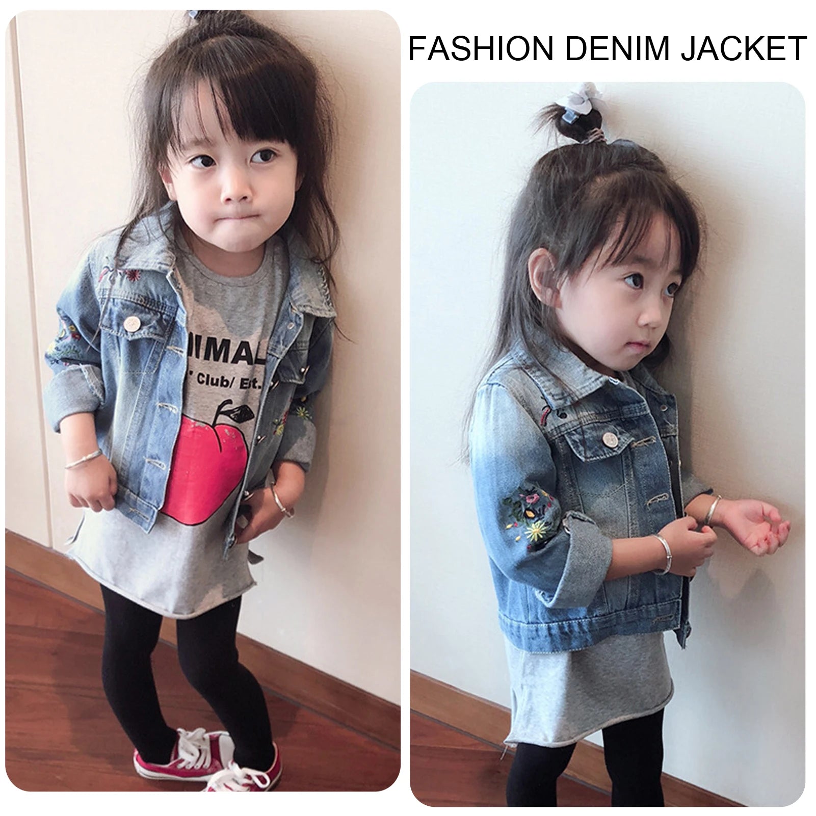 Girls' Denim Jacket with Embroidered,Flowers Fashion Kids Denim Jacket,Toddlers Transition Coat,Casual Children's Cowboy Outwear