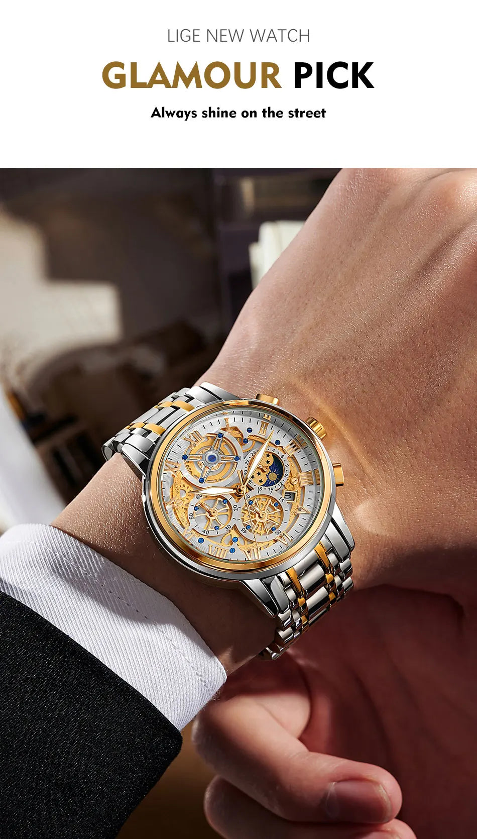 LIGE Men Watch Sports Quartz Watches Men Waterproof Chronograph Wristwatch Mens Military Hollow Clock Man Relogio Masculino