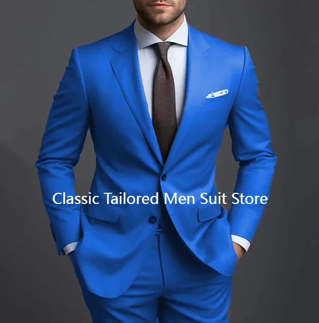Grey Men Suits Formal Business Notched Lapel Groom Wedding Suits For Men 2 Pieces Slim Fit Tuxedos Blazer Pants Trajes De Hombre
