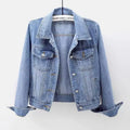 Slim Fit Denim Jacket for Women Short Washed Single Breasted Long Sleeve Tops