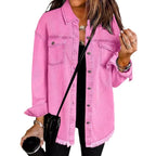 New Washed Denim Shirt Jacket for Women Fall/Winter Street Style with Distressed Hem Women's Outerwear