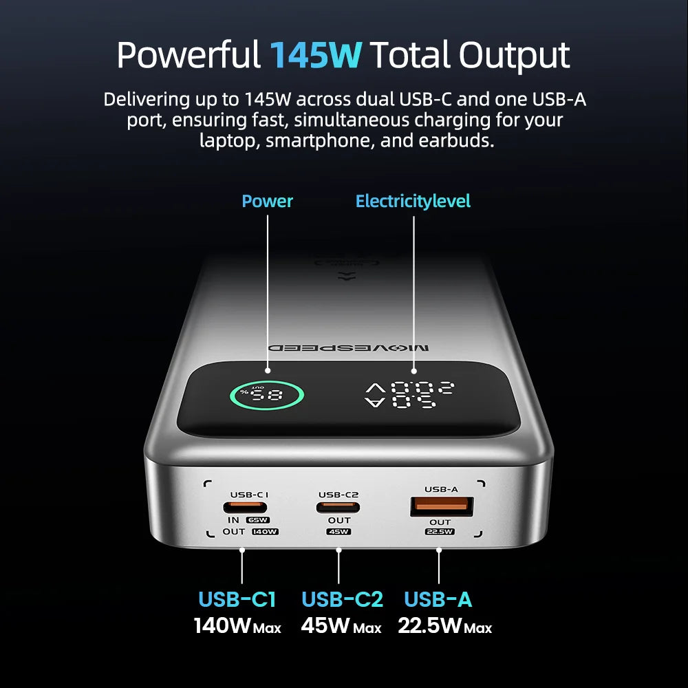 MOVESPEED M25Pro 140W Power Bank 25000mAh PD3.1 Fast Charge Portable External Battery 100W Powerbank for MacBook Notebook Laptop