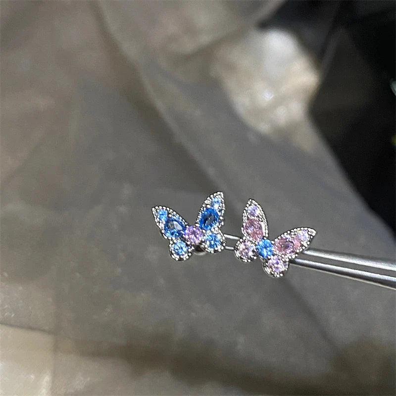 1PCS Delicate Blue Pink Zircon Butterfly 316L Stainless Steel Ear bone nail Y2K Hottie Cute Earring for Women Cochlea Accessorie