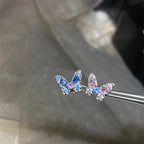 1PCS Delicate Blue Pink Zircon Butterfly 316L Stainless Steel Ear bone nail Y2K Hottie Cute Earring for Women Cochlea Accessorie