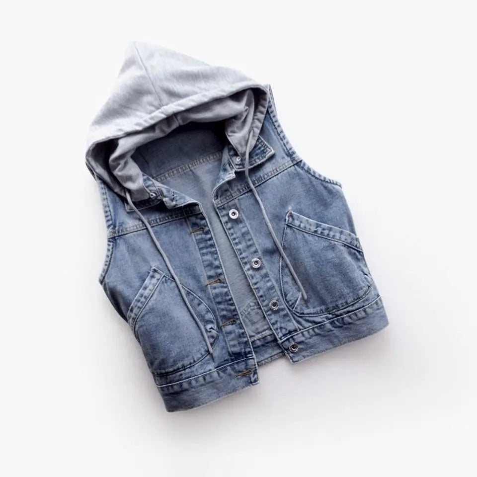 New Denim Vest Women's Spring Autumn Clothes Sleeveless Wild Tops Short Hooded Jacket Women Denim Jeans Vest Jacket Female