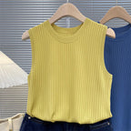 zjais Summer Spring Tanks Top Women Sleeveless Knitted T-Shirts Female Elastic Slim Casual Vests Crop Tops Camis Pullover Shirts