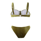 Green flower push up velvet two piece swimsuit