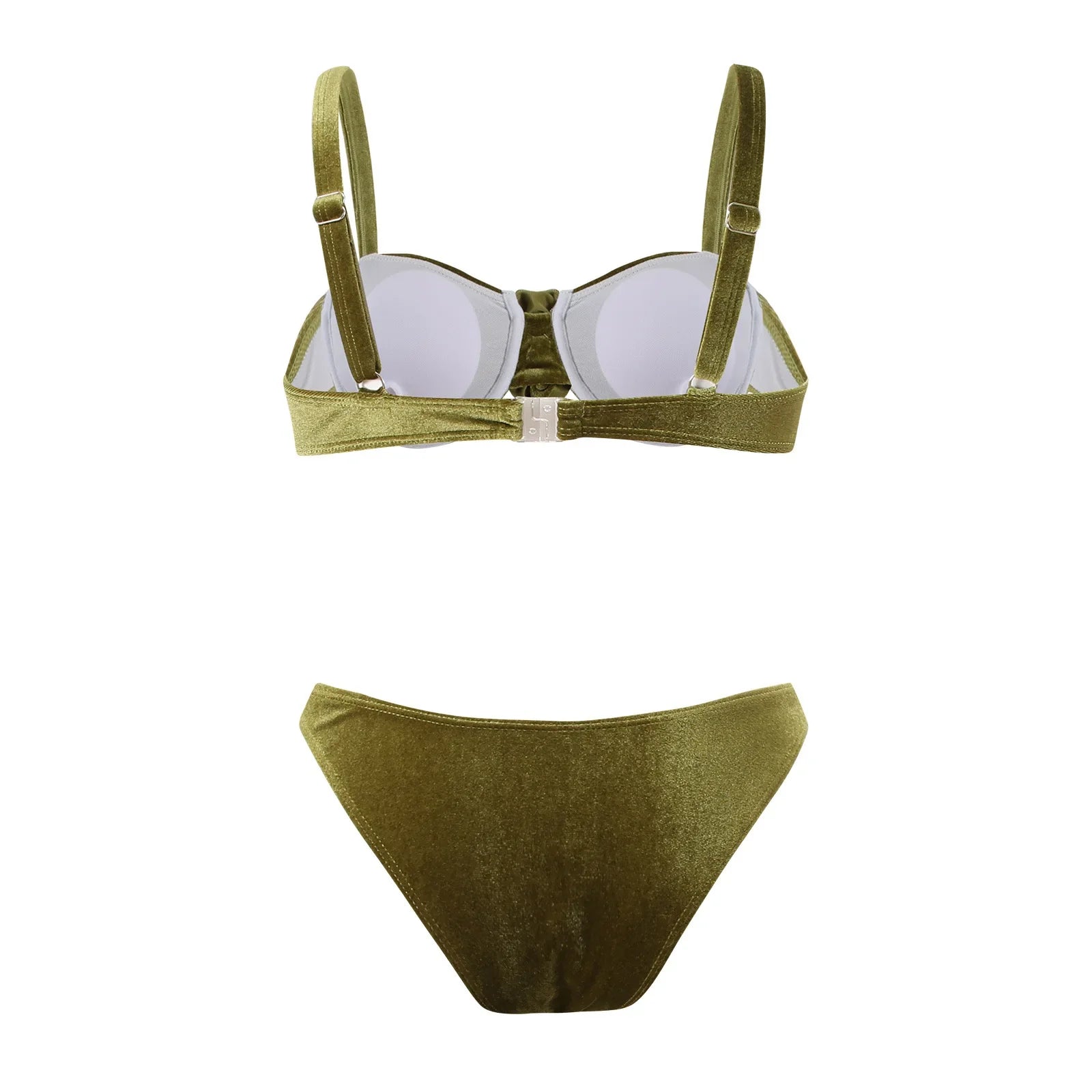 Green flower push up velvet two piece swimsuit