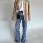 Lace Spliced Elegant Hollow Out Jeans Women New Fashion Temperament High Waist Straight Loose Denim Trousers Y2k Streetwear