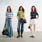 TOYOUTH Women Intellectual Striped Polo Shirt 2026 Spring New Lyocell Linen Breathable Comfort Knit Top