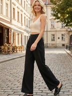 Willshela Women Fashion Solid Pleated Front Zipper Wide Leg Pants Vintage High Waist Full Length Female Chic Lady Trousers
