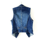 Women Lapel Denim Vest Sleeveless Cropped Jean Waistcoat Jacket with Zipper Pockets