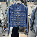Denim Coat Women Jacket Streetwear Distressed Button Stand Collar Washed Patchwork Female Vintage Autumn Casual Outerwear