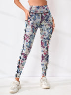 Printed High-Waist Pocket Fitness Pants Women