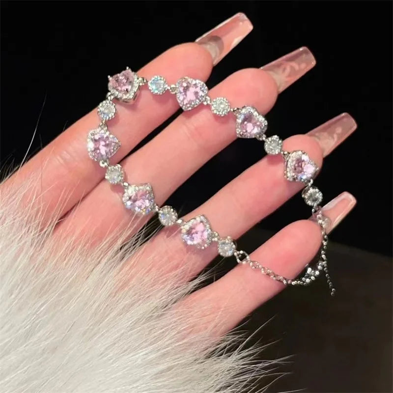 Pink Stone Heart Bracelet