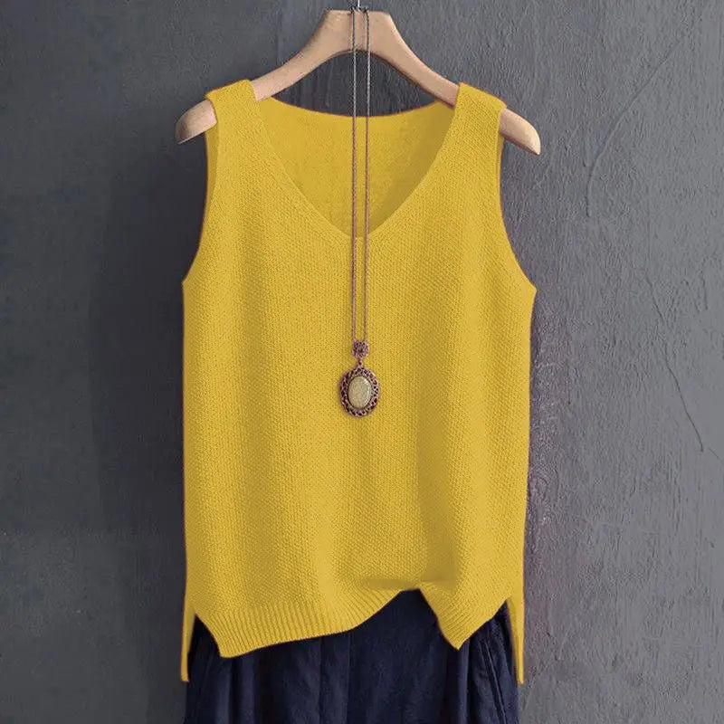 40-100Kg Women Clothing Casual Loose Oversized Solid Sweater Vest Summer Knit Ice Silk T-shirt Chic Sleeveless All-match Tops