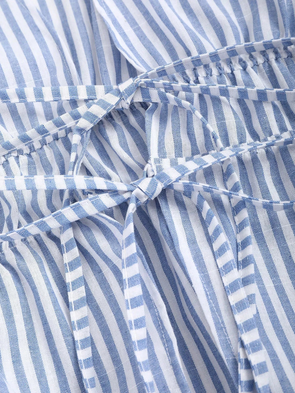 Striped Tie Bow Puff Sleeve Shirt