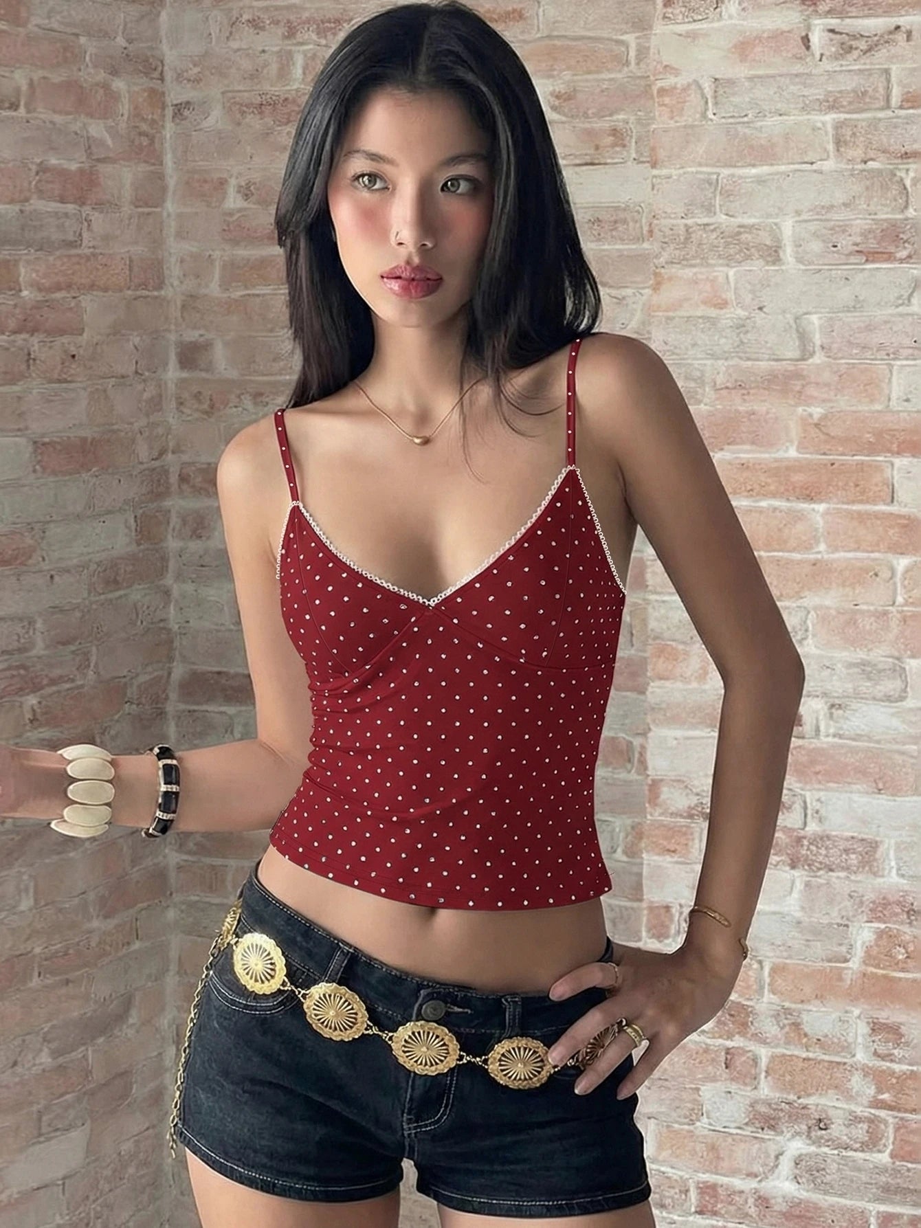 Dulzura Summer Latest Fashion Backless Slim Ruffles Polka Dot Camisole Women'S Sexy Elegant Y2K Clothes Party Club Street Outfit