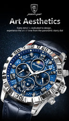 POEDAGAR Top Functional Luxury Man Wristwatch Waterproof Luminous Chronograph Leather Sports Watches For Men Quartz Men's Watch