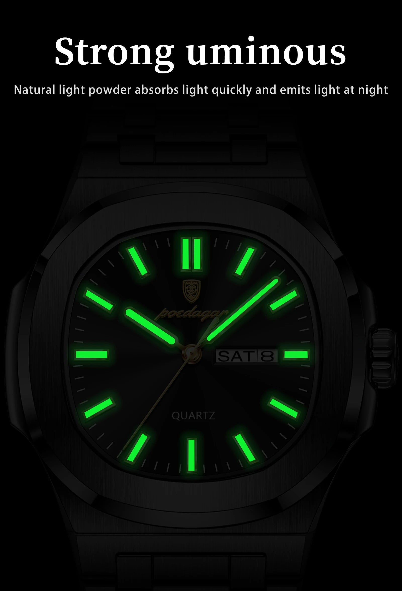 POEDAGAR Top Trendy Men's Watches Waterproof Luminous Date Week Luxury Men Watch Stainless Steel Quartz Business Man Clock Reloj