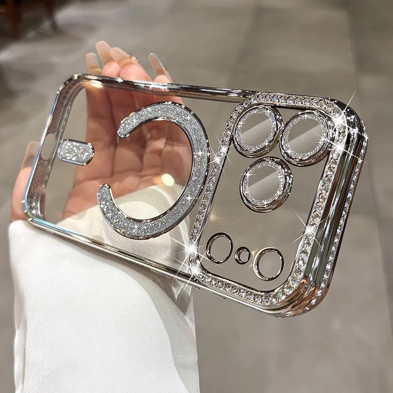 Phone Case Luxury Plating for Magsafe Case for iPhone 17 Air 16 15 14 Plus 13 12 Pro Max Magnetic Wireless Charging Transparent Soft Cover