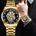 LIGE New Men Watch Skeleton Quartz Wristwatch Gold Skeleton Retro Man Watch Top Brand Luxury Clock Mens Watches Reloj Hombre
