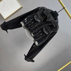 Women's Heavy Industry Riveted Diamond Denim Jacket Spring  Autumn New Slim Fashion Frayed Beaded Jacket Denim Female Tops 2026