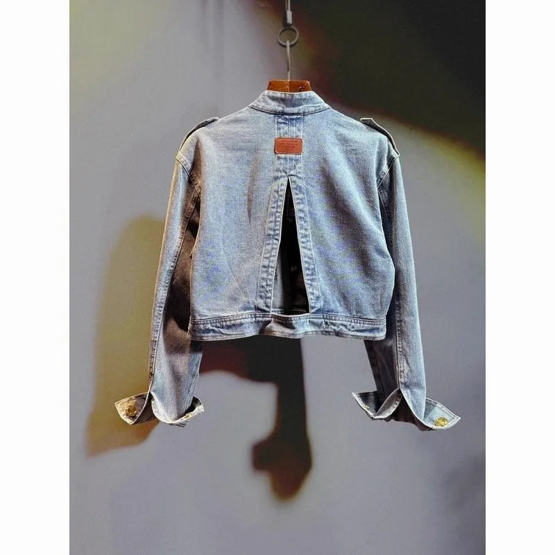 Blouse Jacket Women's Autumn Retro Cropped Denim Distinctive Gold Buckle New Comfortable Minimalist Fashionable Niche Versatile
