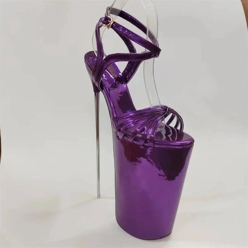 Summer 30cm Metal Thin High Heels Sandals Female Platform Women's Shoes Narrow Band Steel Pipe Dance Buckle SM Stripper Pumps
