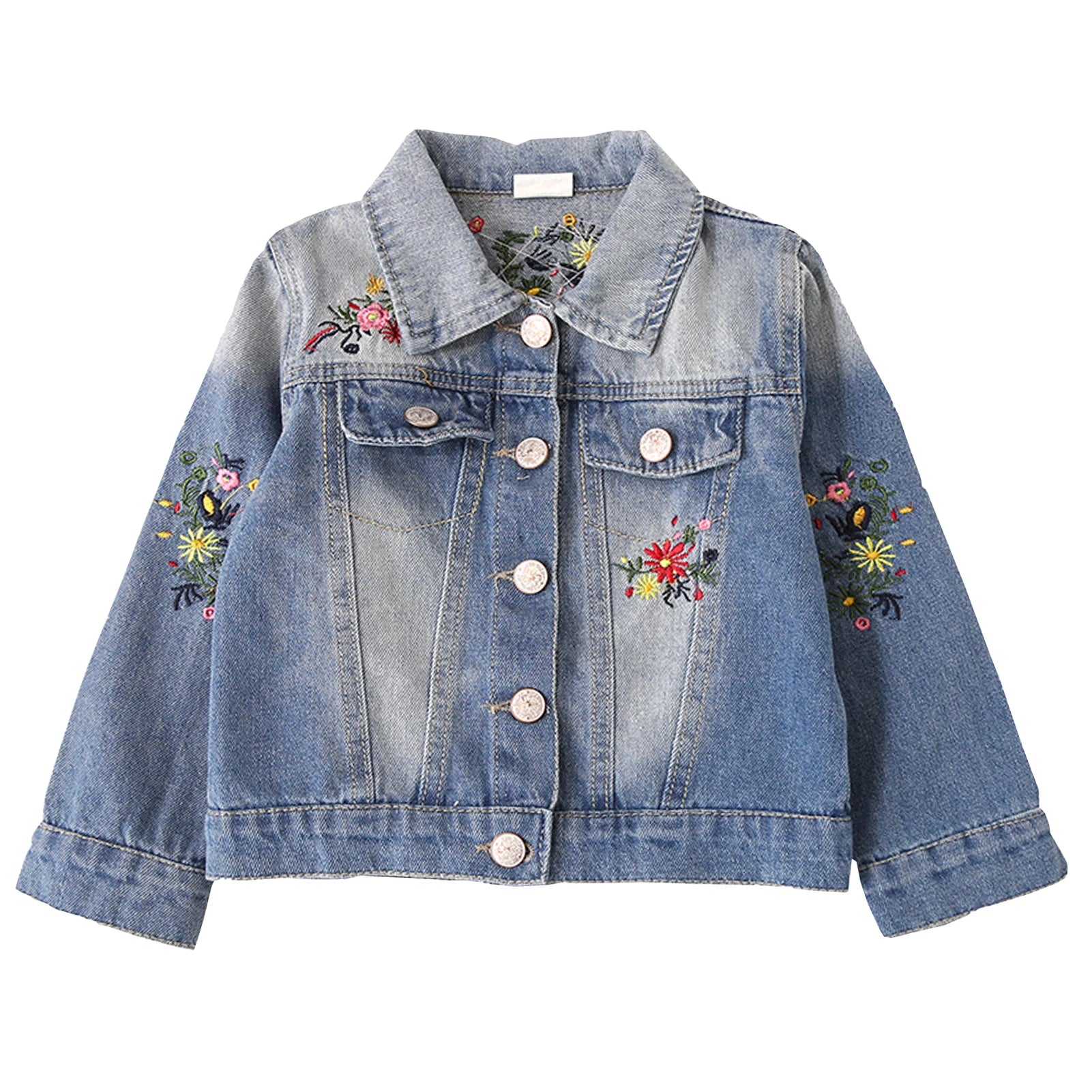 Girls' Denim Jacket with Embroidered,Flowers Fashion Kids Denim Jacket,Toddlers Transition Coat,Casual Children's Cowboy Outwear