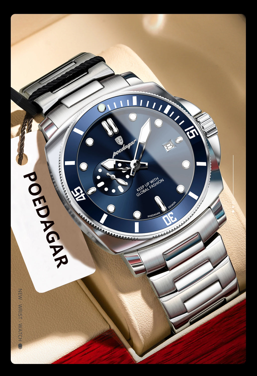 POEDAGAR Top Fashion Luxury Watch For Men Waterproof Luminous Date Men's Watches Stainless Steel Business Quartz Male Wristwatch