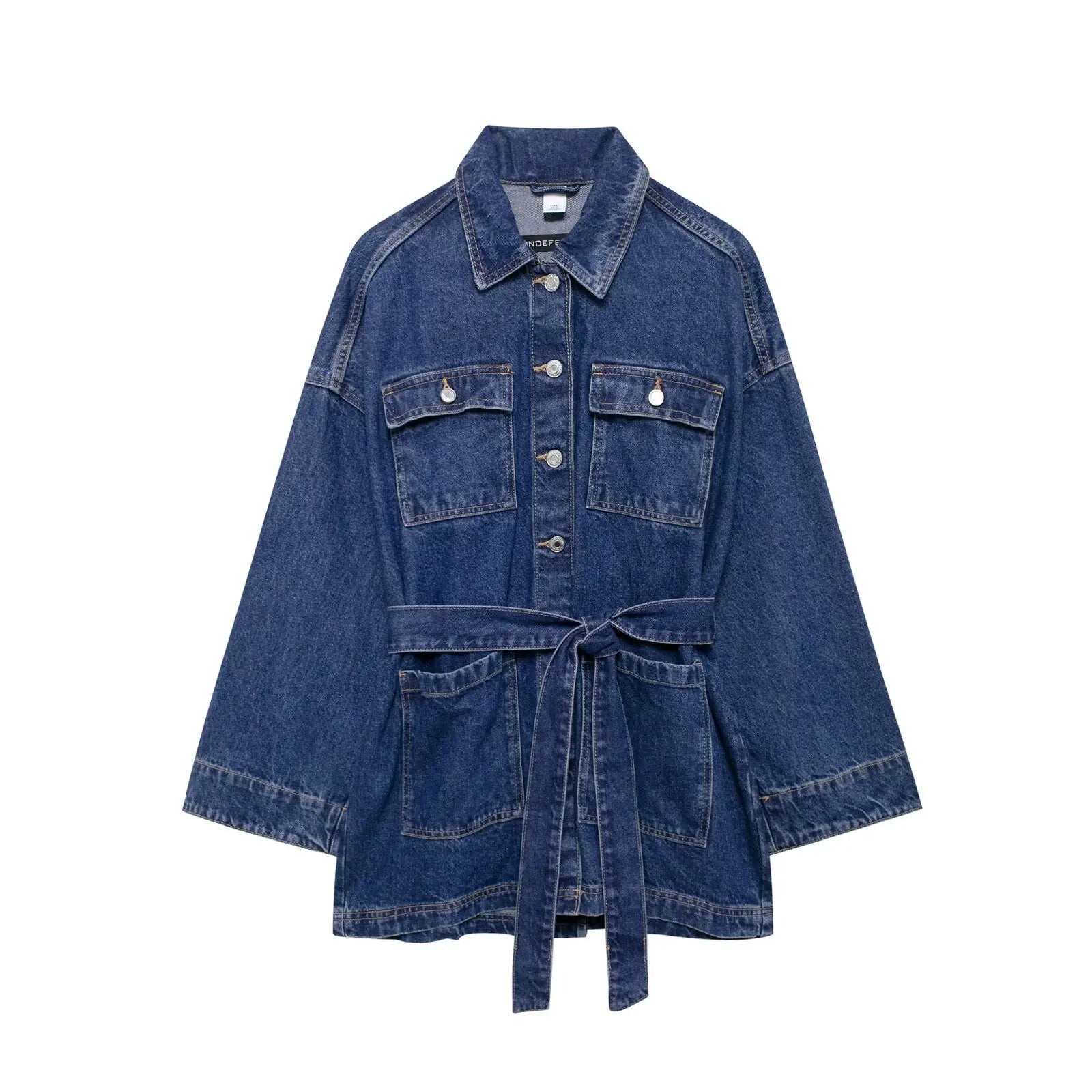 Women's Denim Jacket Solid Color Straps Waist Cinched Turndown Collar Fashionable Versatile Casual Spring Autumn Jacket 2025 New