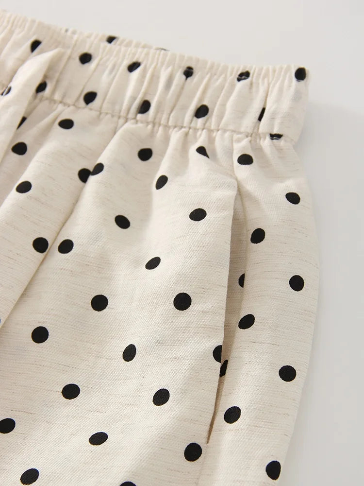 Black Polka Dot Linen Pants Women Wide Leg Summer Trousers Baggy For Ladies White Oversize Cotton Linen Pants Woman Wide