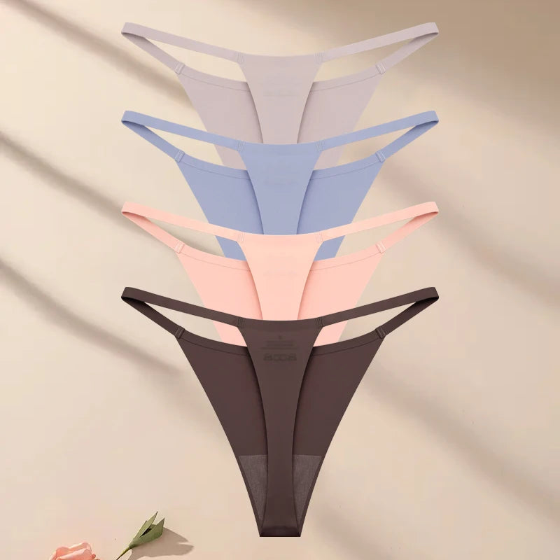 4Pcs Set Seamless Ultra-thin Underwear Women Sexy Thin Belt Panties Women's High Stretch Thongs Girls Breathable G-String Lingerie