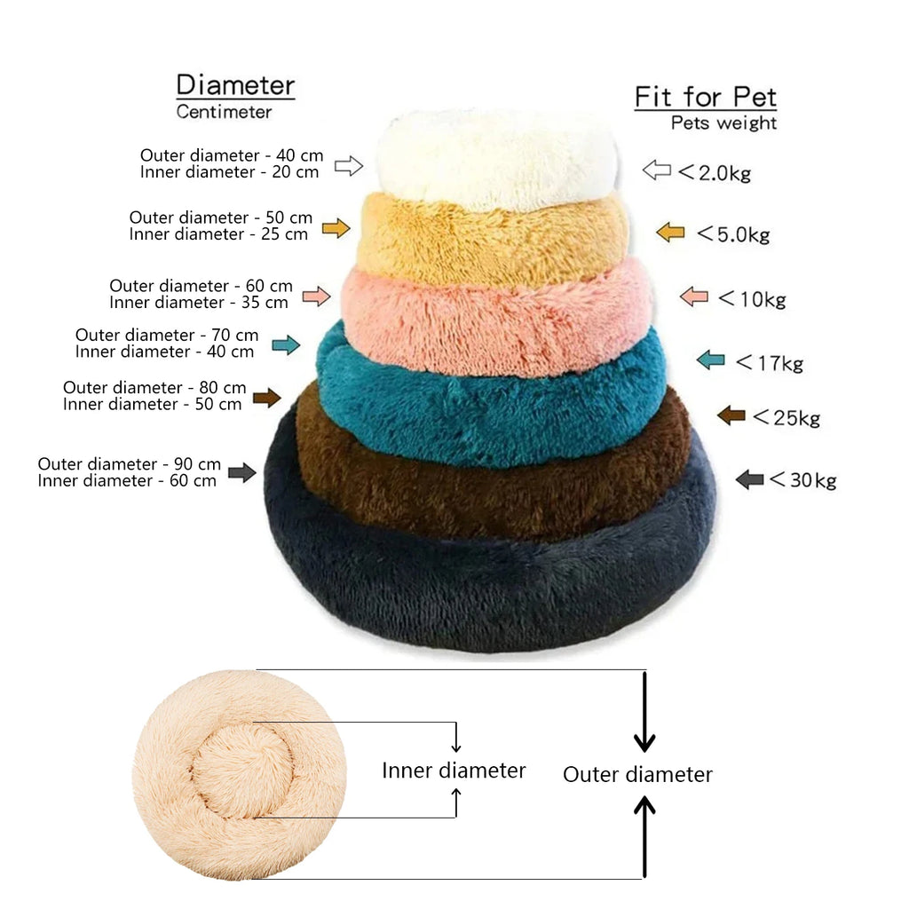 Round Pet Bed for Large Dog Bed Super Soft Cat Bed Plush Dog House for Medium Dog House Winter Warm Sleeping 40-90cm 6 Sizes