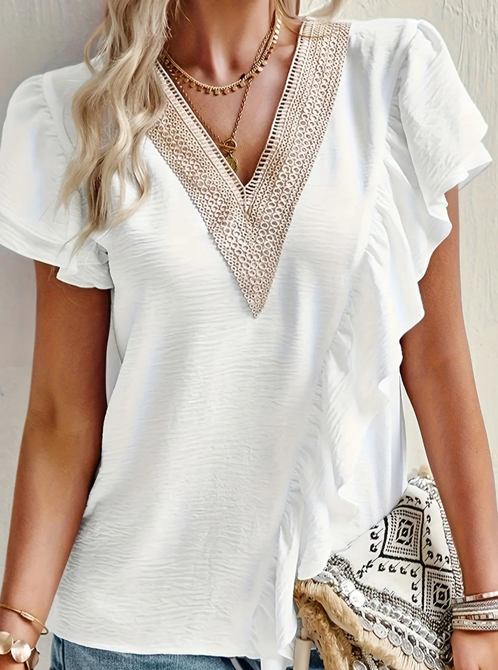 White Women's plus size shirt summer chic elegant shirt casual women's fashionable shirt White