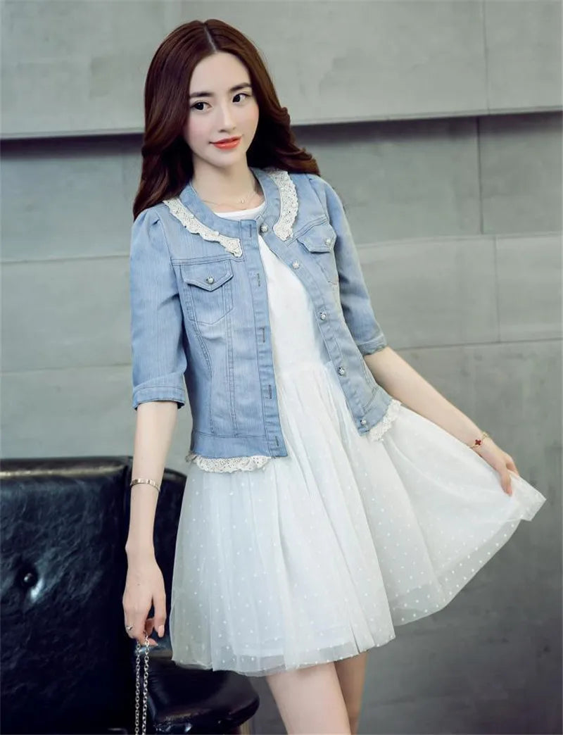 Denim Jacket Women 2023 Half sleeve Jean Jacket Woman Elastic Comfortable Denim Coat Short Denim Jacket Female