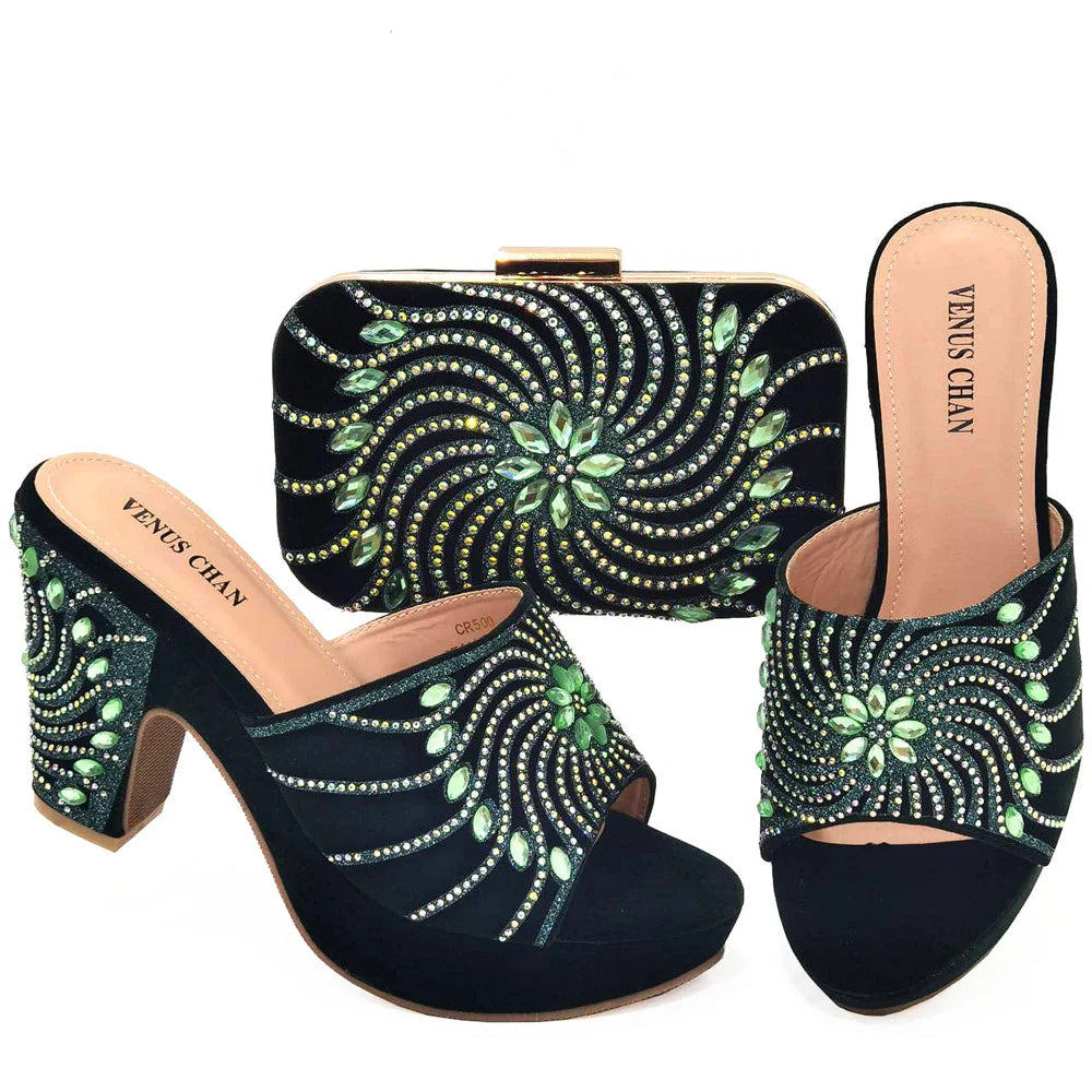New Arrival African Wedding Shoes and Bag Set HJK1-22