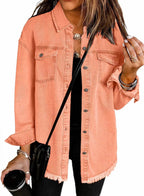 Women Denim Coat Shirt Coats Turn Down Collar Y2k Streetwear Open Stitch Jacket Single Breasted Casual Loose Jackets 2025