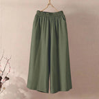 Feamle Casual and Versatile Lazy Style Wide Leg Pants With Pockets Lightweight High Waisted Loose Cropped Capris