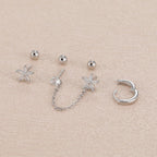 3PCS Zircon Flower Ear Stud Earrings