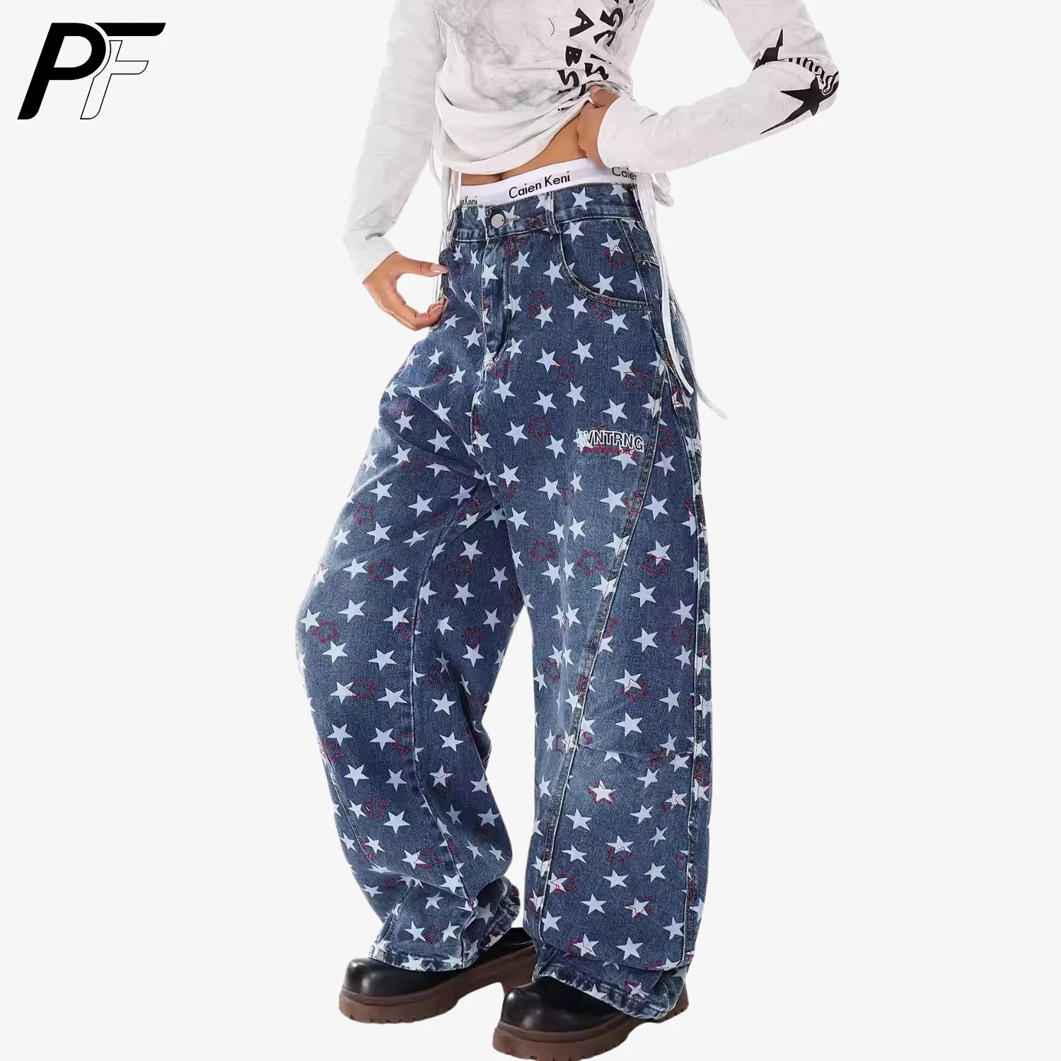 Y2K Vintage Star Print Baggy Jeans Harajuku Unisex Baggy Wide Leg Hip Hop Denim Pants Loose Trendy Casual Trousers 2026 New
