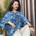 New Womens Cotton and Linen Clothing Sets Female Floral Long Sleeve Tops and Loose Pants Female 2PCS Outfits Plus Size