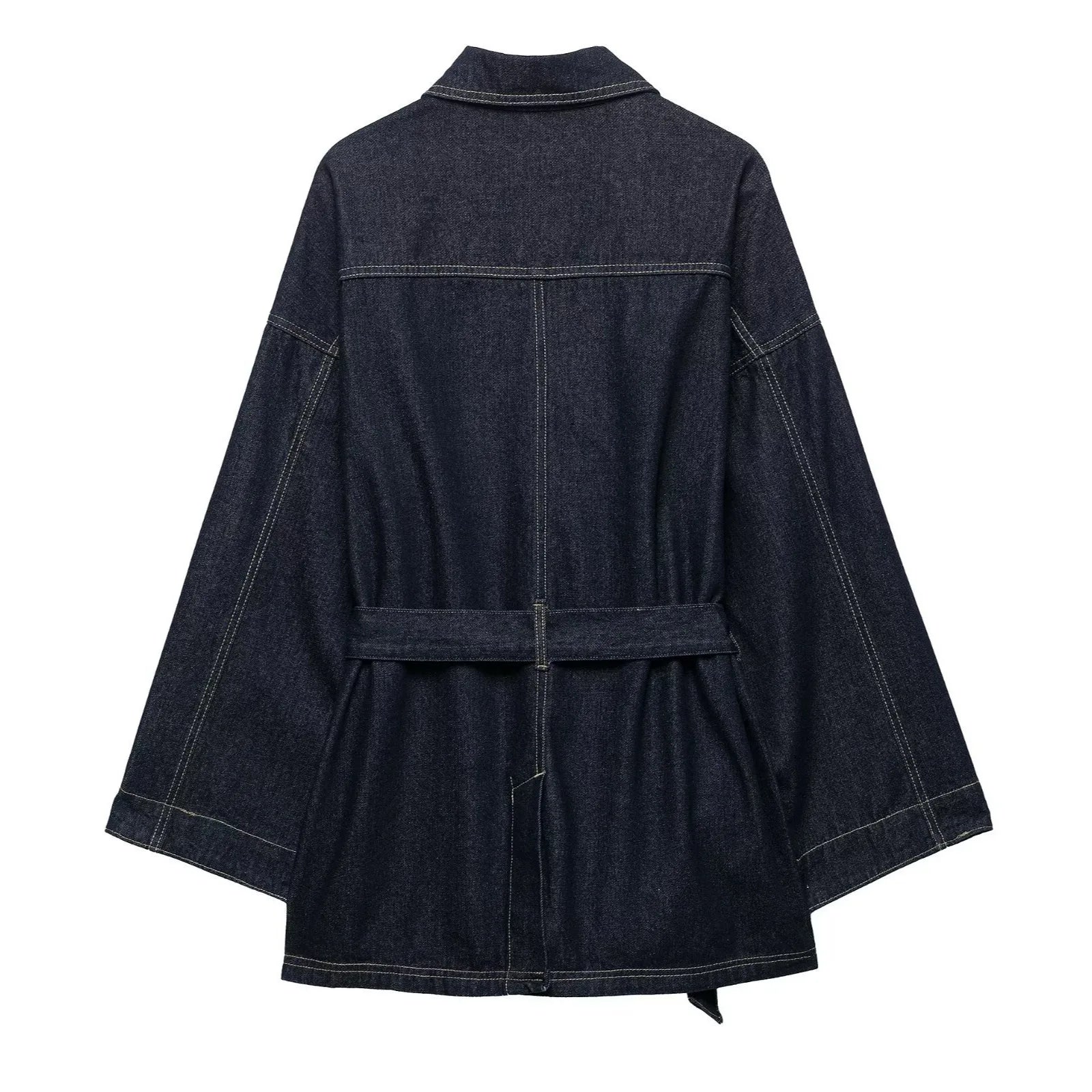Women's Denim Jacket Solid Color Straps Waist Cinched Turndown Collar Fashionable Versatile Casual Spring Autumn Jacket 2025 New