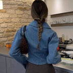 Women Denim Lapel Short Coat Casual Fashion Long Sleeve Vintage High Waist Cardigan Winter Street Lapel Office Commuting Jackets