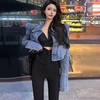 American Vintage Cropped Jackets Women Denim Chic Design Hip Hop Streetwear Young Slim Outwear Long Sleeve New Spring Popular